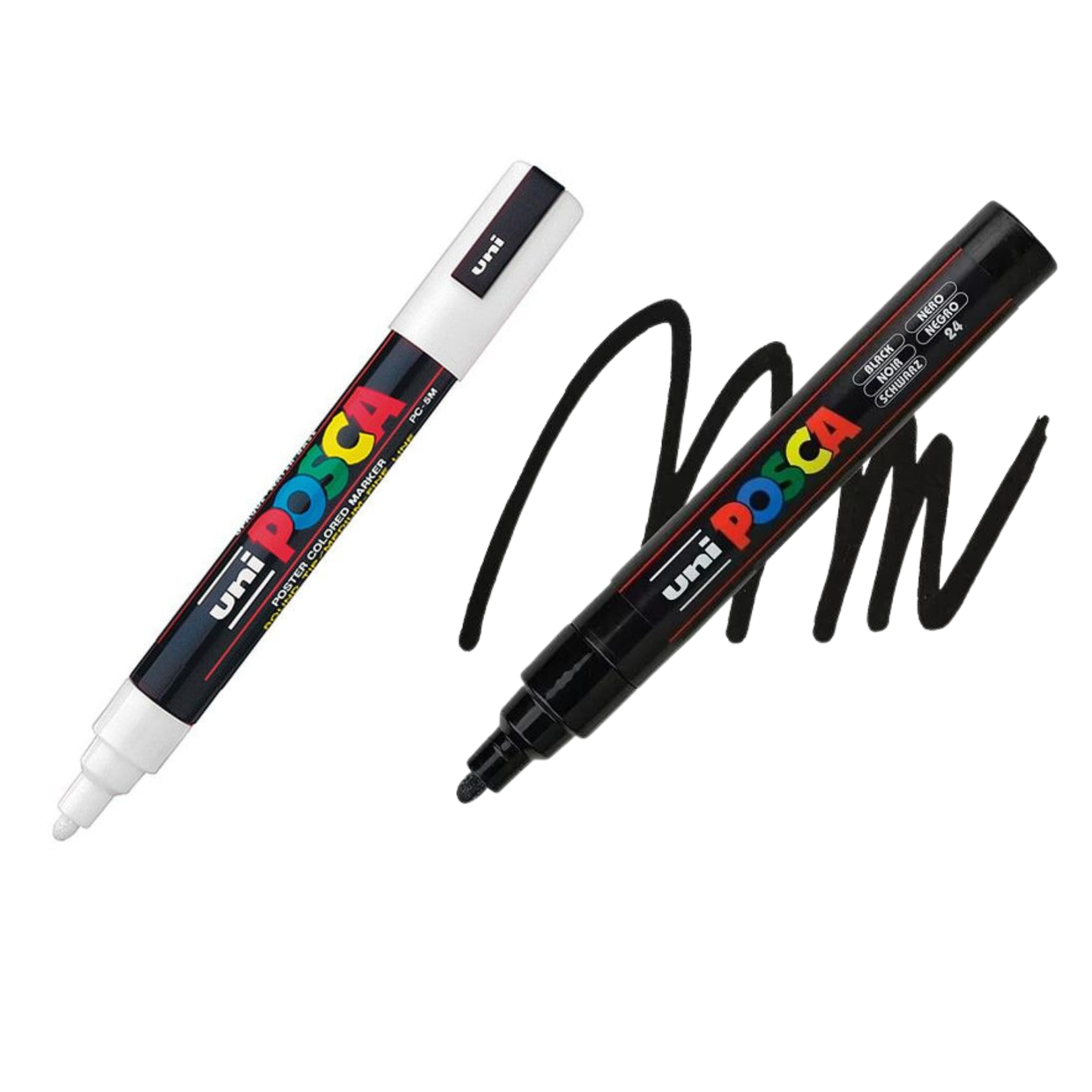 Uni Posca PC-5 M, pluma de pintura Art Marker Pen - Juego profesional de 12  - extra negro + blanco